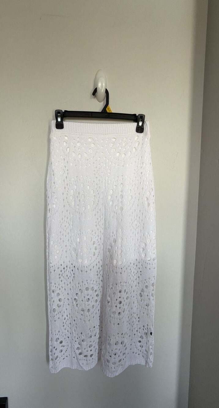 CHICME White Eyelet Knit Midi Skirt